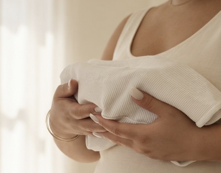 Mani che stringono con cura la copertina premium a costine Fagiolino d'Oro